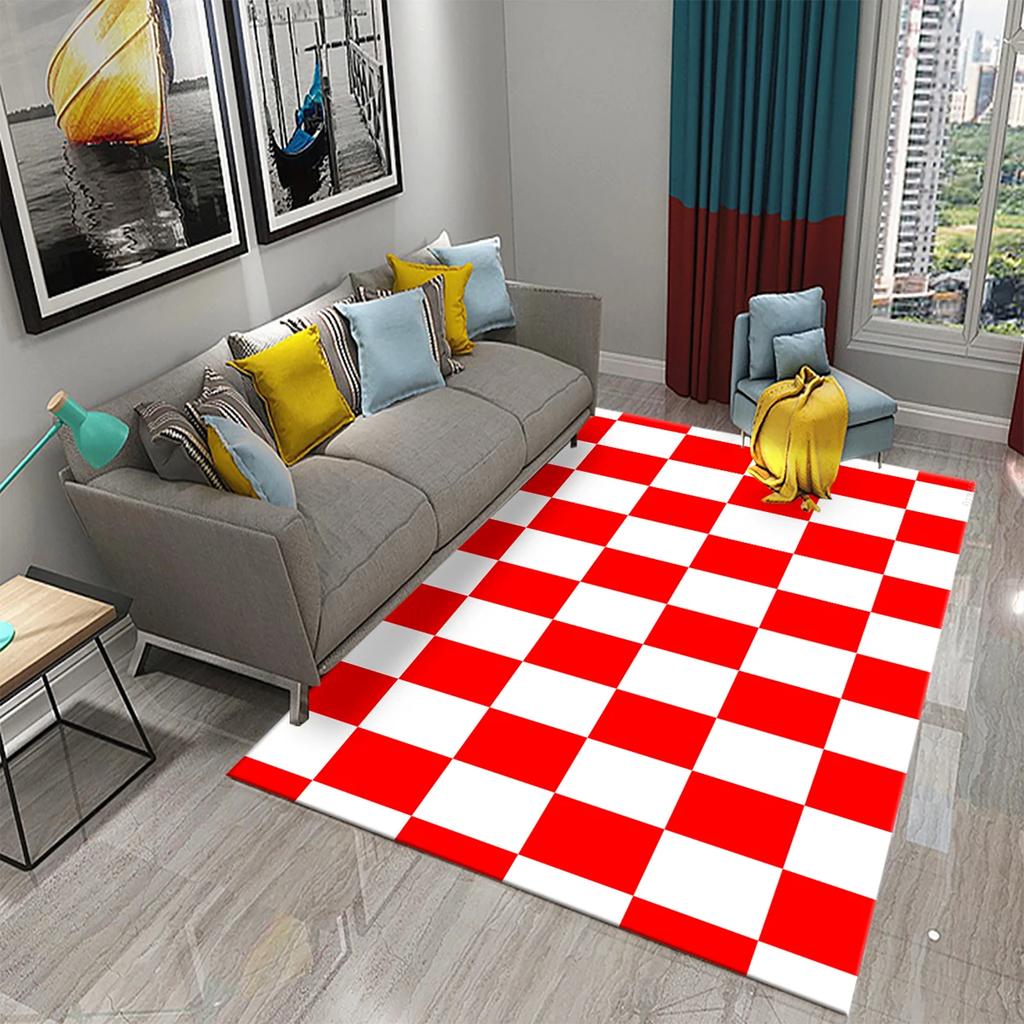 Stora Schackrutiga Mattor Geometriskt Mönstrad Områdesmatta för Vardagsrum Blå Rutig Lekmatta Sovrum Vardagsrum Golvmatta