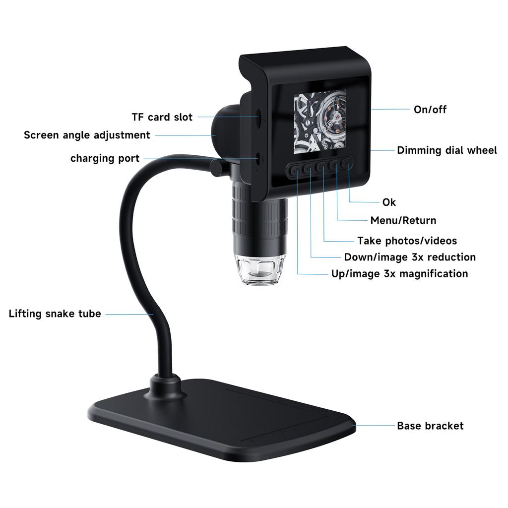 2.4'' LCD Digital Microscope, 1080P 1000X Magnification Zoom Microscope Camera, Portable Magnifier