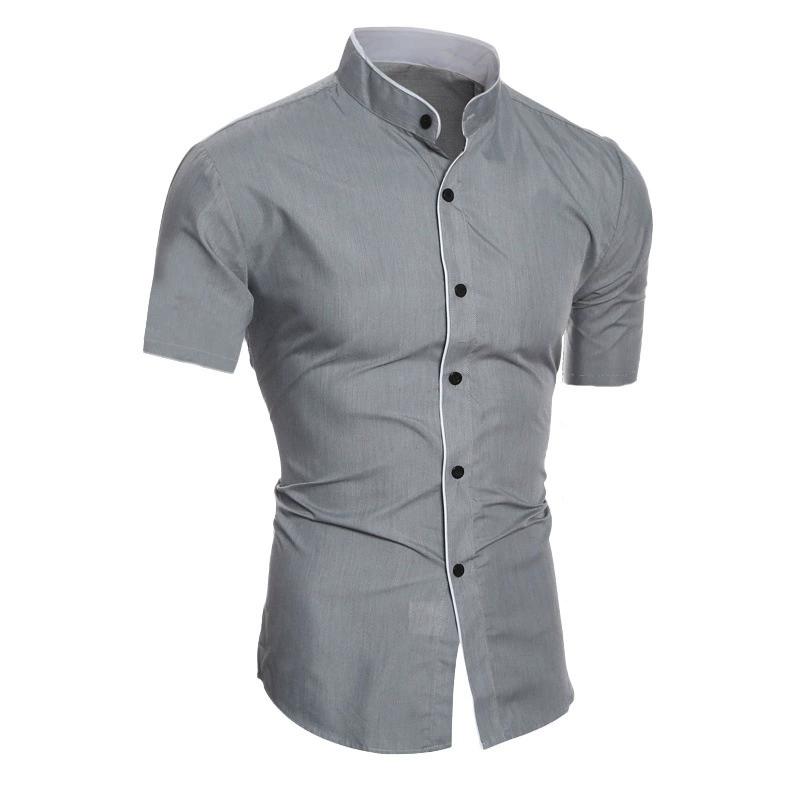 Summer Men's Stand-up Collar Solid Color Short-sleeved Shirt Casual Fashion Single-breasted Men's Shirt