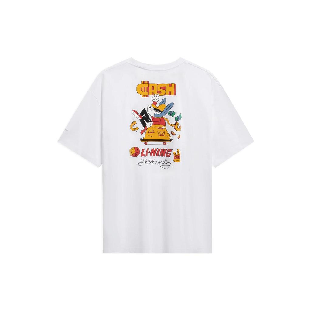 Li-Ning X Pablo Ientile Co-Branded Skateboard Series Cartoon Print Casual Round Neck Short Sleeve T-Shirt Unisex Tops White AHST027-4