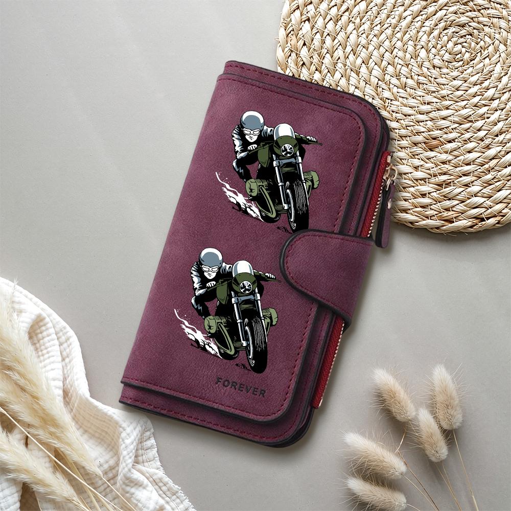 Biker Pattern Long Wallet Forever Printed Multi Slot Portable PU Leather Purse for Daily Use