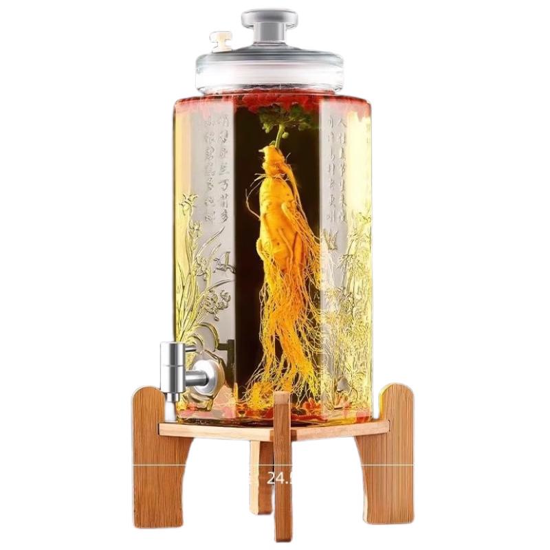 HANDUNYOU Glass Wine Jar with Faucet and Bamboo Base