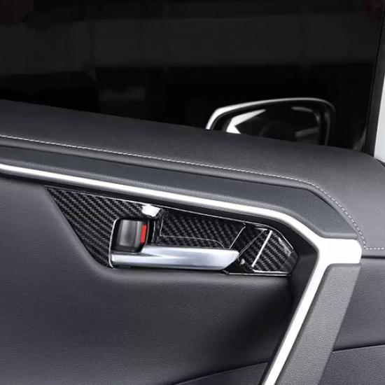 For -2024 Toyota RAV4 Carbon Fiber Inner Car Door Handle Bowl Cover 4pcs