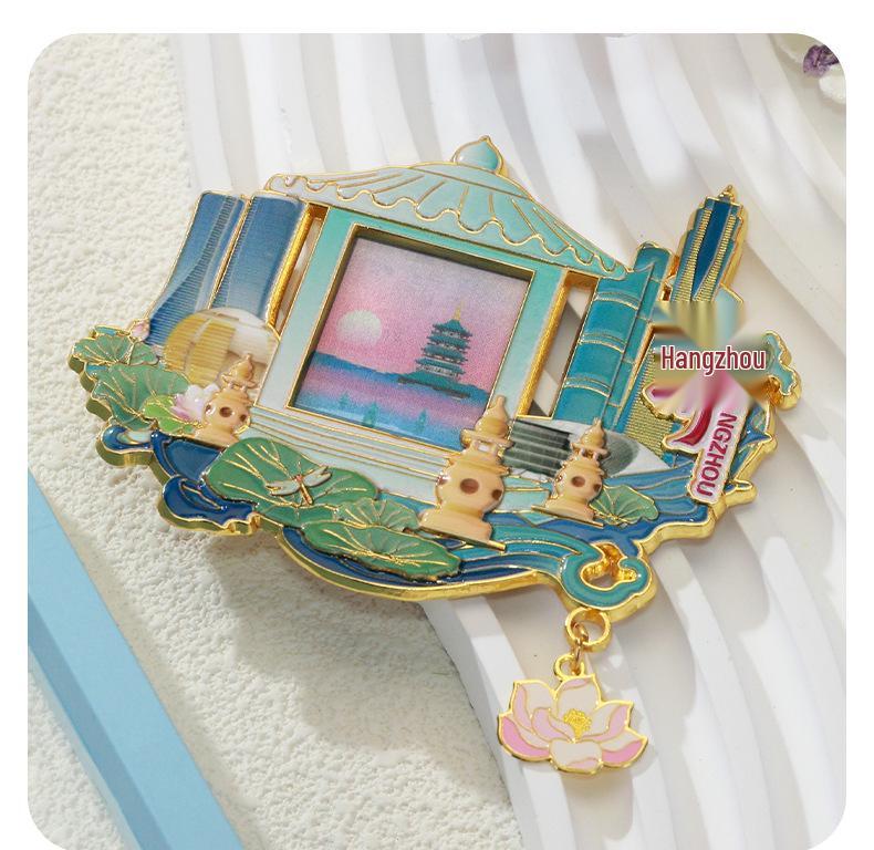 Hangzhou City Metal Refrigerator Magnet - Custom Cultural and Creative Design