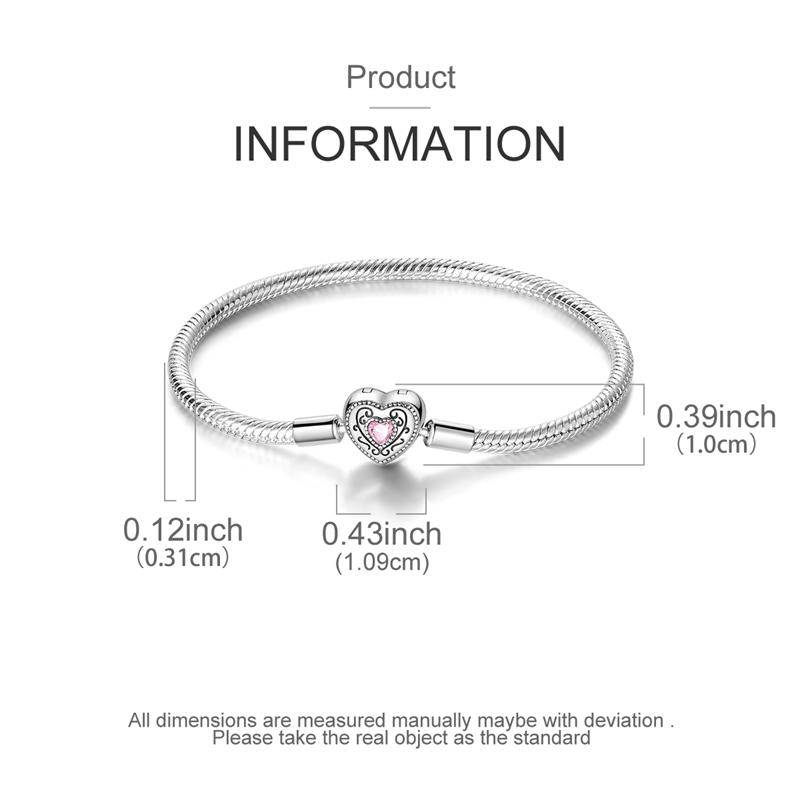 Bracelet 925 Silver Bracelet 17-20CM Love Heart Zircon Original Bracelets Fit Charms Bracelets Jewelry Gifts