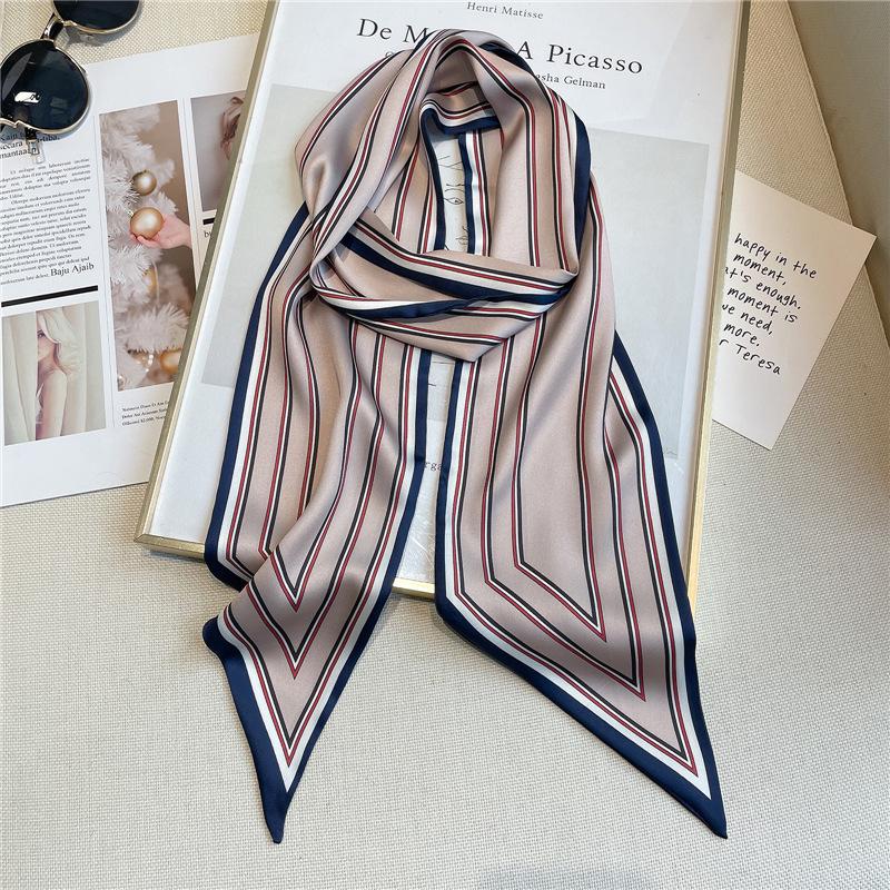 Geometric small silk scarf decoration spring and autumn versatile Korean thin narrow streamer diagonal scarf thin scarf fashion women's headscarf