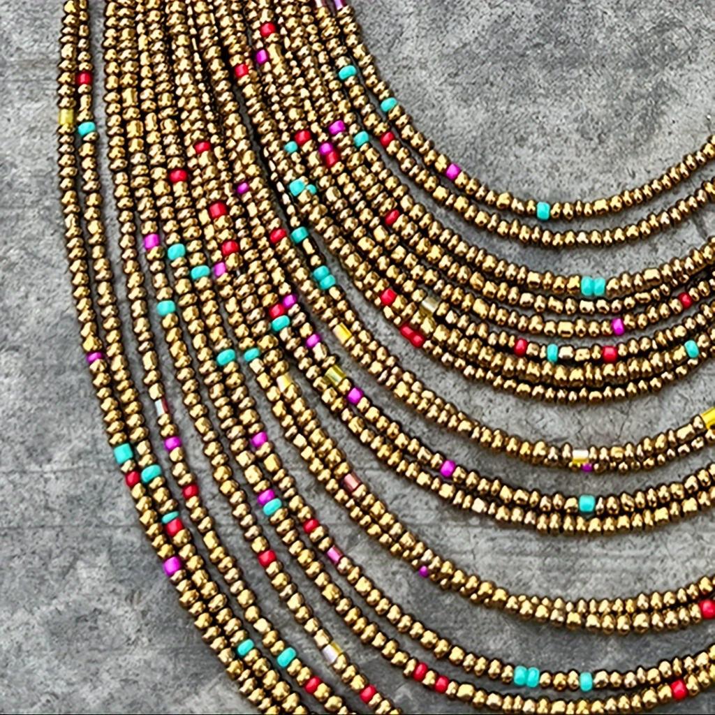 Retro Ethnic Style Rice Bead Necklace Bohemian Multi-layer Beaded Sweater Chain