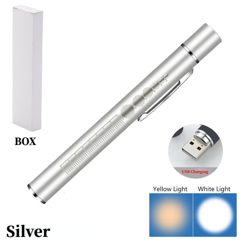 2 in 1 Nursing Flashlight USB Rechargeable Medical Handy Pen Light LED Torch Lamp with Stainless Steel Clip Pocket