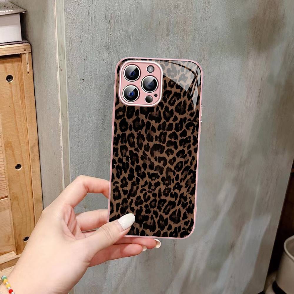 Verre Trempé Motif Léopard Guépard Pour Iphone 14 13 12 11 Pro Mini XS MAX 14Plus X XS XR Coque