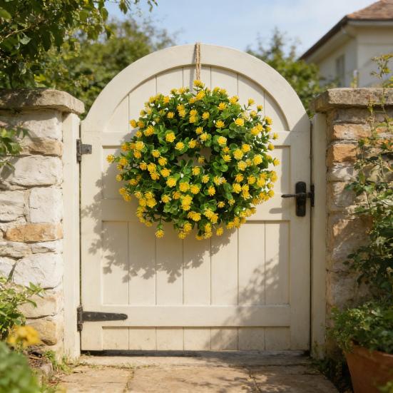 Spring Summer Wreath for Front Door Artificial Wildflowers Wreath with Eucalyptus Leaves for Indoor Outdoor Wall Porch Farmhouse Home Decor