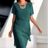 Women's Solid Short Sleeve Chiffon Midi Dress Round Neck Ruffle Layered A Line Elegant Commuter Dress Summer Party Dress
