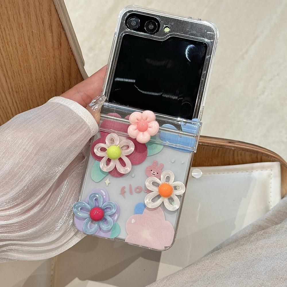 

Cute 3D Flower Beads Wrist Chain Case for Samsung Galaxy Z Flip 7 6 5 zflip 3 4 Flip7 Bracelet Hard Acrylic Ins Korean Cover Galaxy Z Flip3 5G