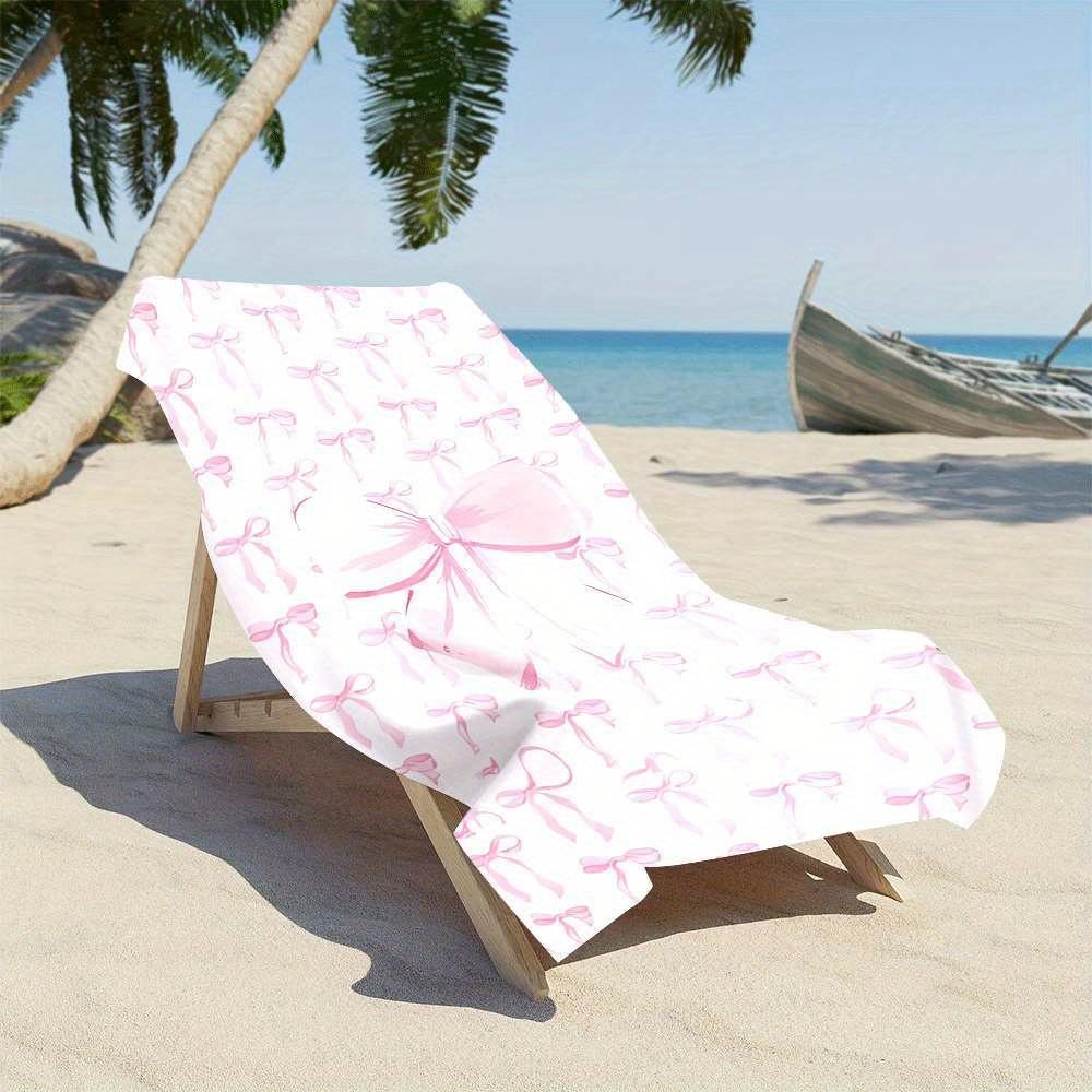 Ultra-Fine Fiber,Pink Bow Pattern Beach Towel, Quick-Drying Ultra-Fine Fiber,Strong Wrap Design, Suitable for Beach And Pool Use