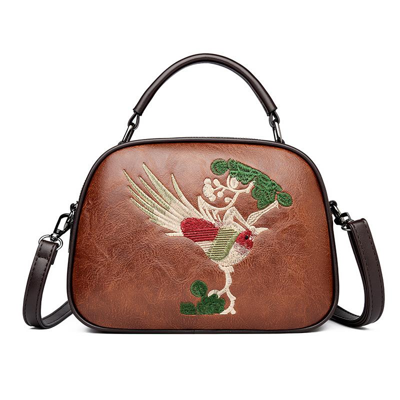 Elegant Bird Embroidered Pattern Crossbody Bag – Pu Handbag with Top Handle for Women
