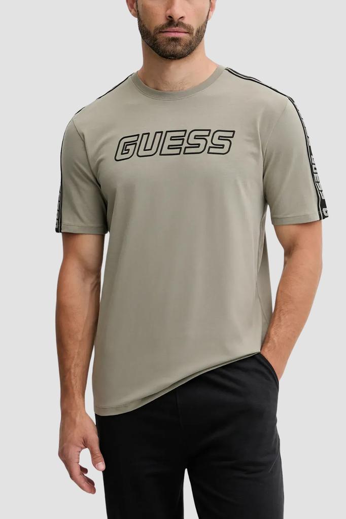 Guess Zielony Męski T-Shirt Z Lampasami Na Krótki Rękaw Arlo L