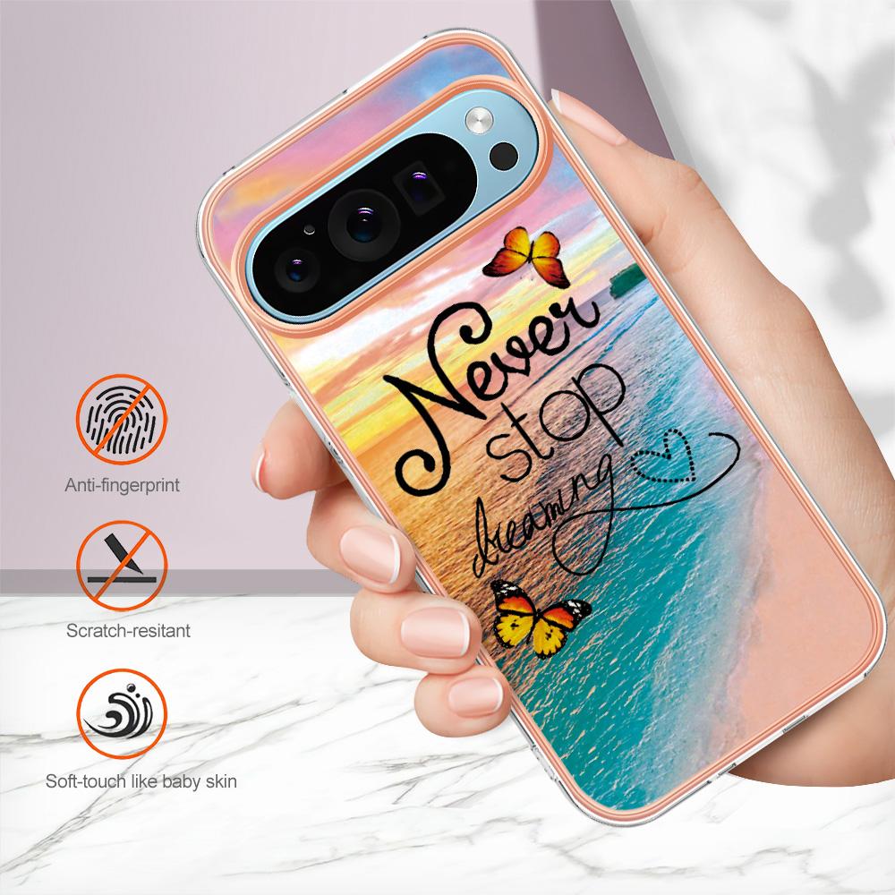 For Google Pixel 9/Pixel 9 Pro Case with IMD Marble Flower Pattern TPU Mobile Back Cover