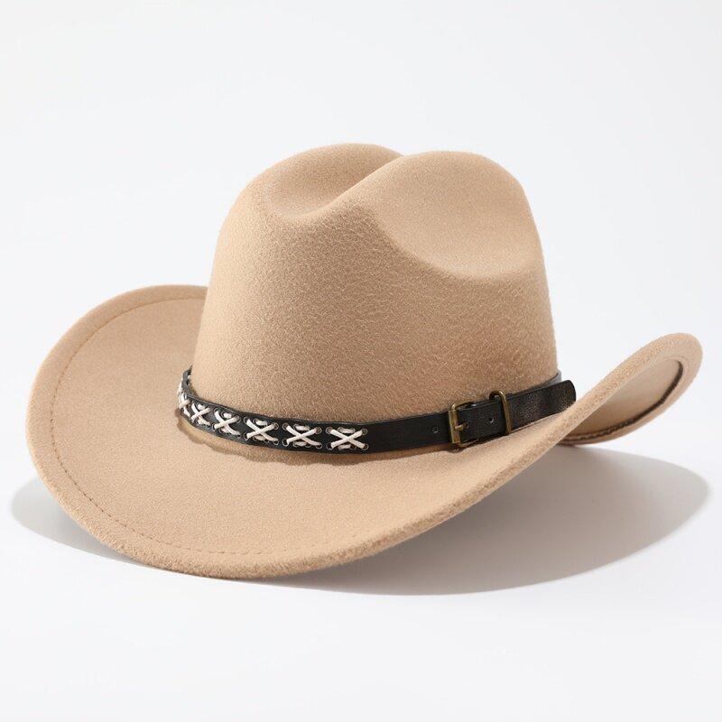 Autumn and Winter Men and Women Retro Ethnic Style Woolen One-word Top Cowboy Hat Big-brimmed Top Hat Jazz Hat