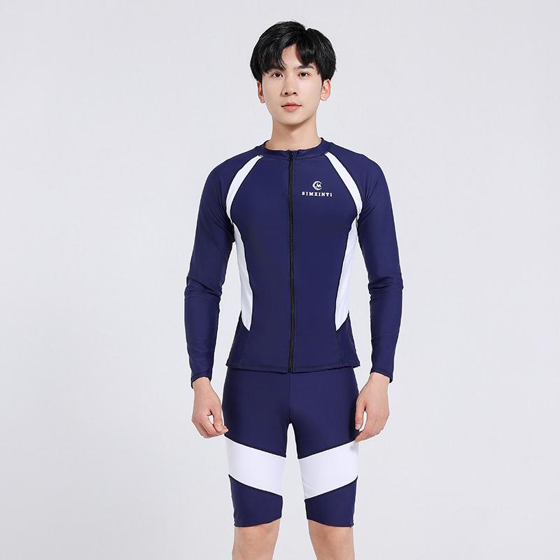 

Мужской двухсекционный купальник в корейском стиле, color block, приталенный, для горячих источников и пляжного отдыха. 3XL синий