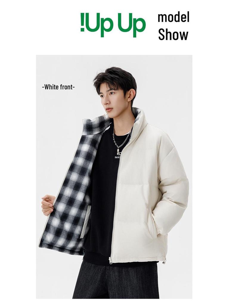 Double-Sided Men's White Duck Down Puffer Jacket: Thick, Warm, Winter Outerwear for Couples