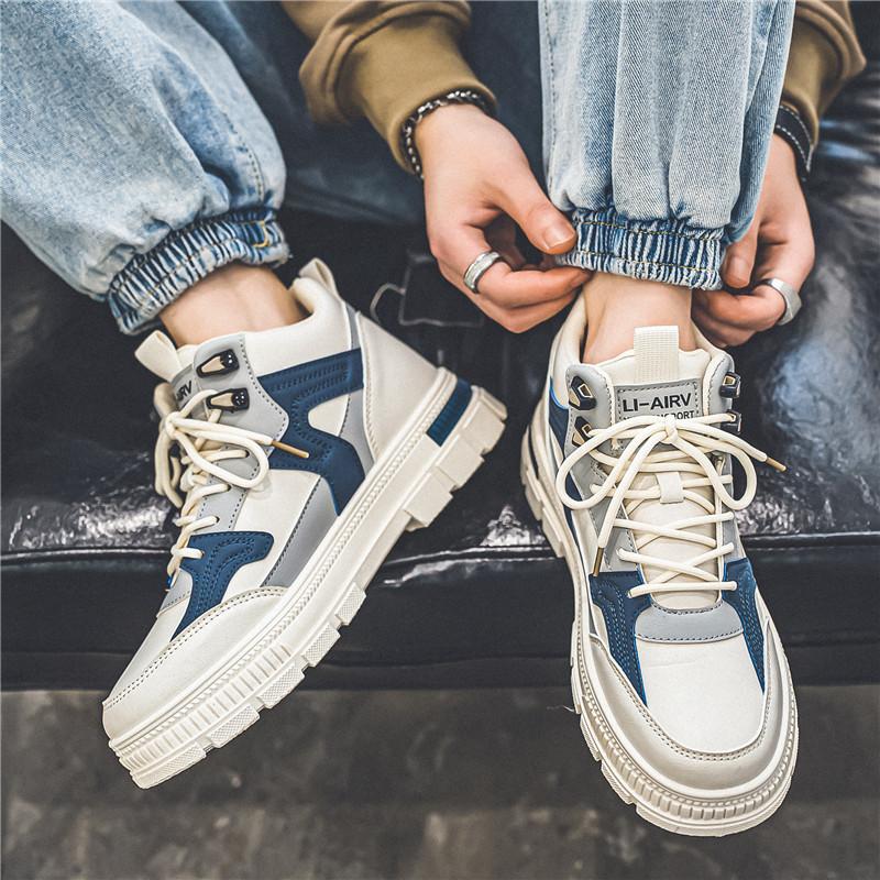 Ins Trend Men's Autumn Winter Boots Hightop Skateboard Shoes Students Boys Platform Walking Casual Boots