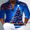 2026 Men's Christmas Tree Printed Men's Button Pocket Long Sleeve Shirt Large and Tall
