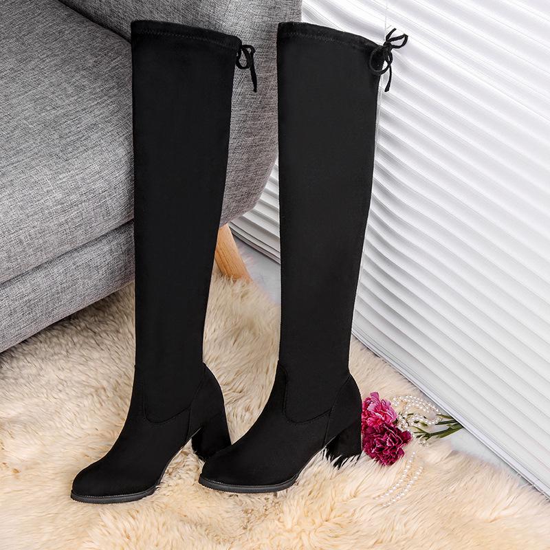 Korean Style Women's High Heel Chunky Suede Over-the-Knee Boots - New Fashion for 2026 Autumn/Winter