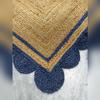 Aizza Trends Indian Handmade Braided Natural Jute with Navy Blue Scalloped Design Area Rug- Jute Rug- Dining Room- Living Room
