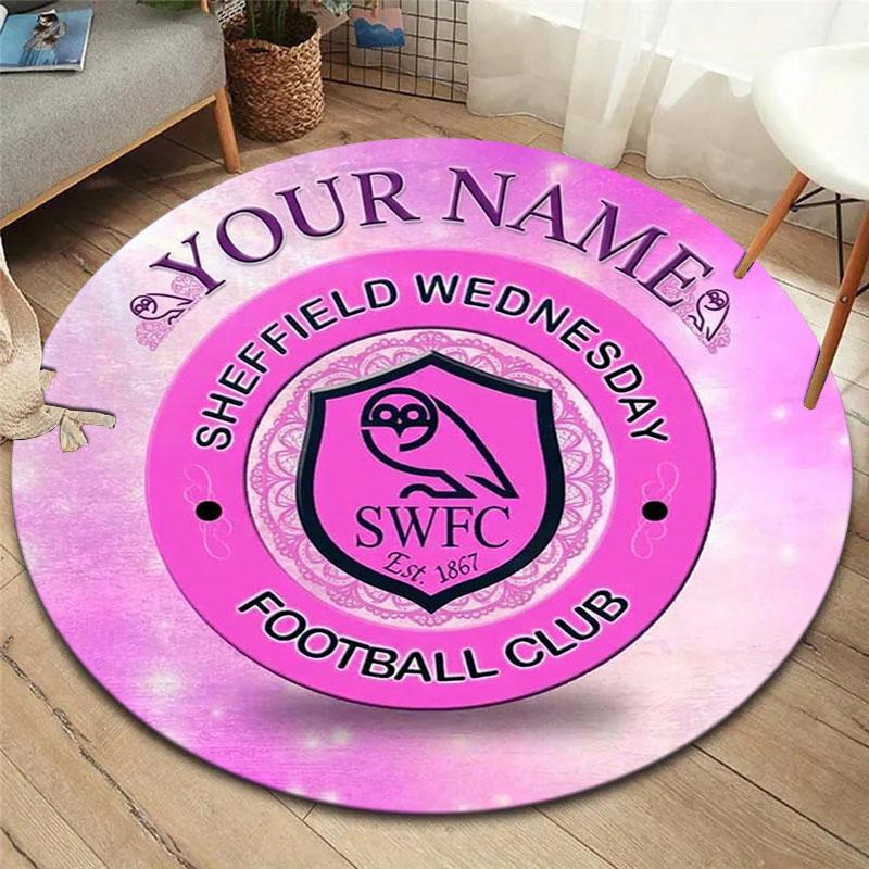 Sheffield Wednesday Football Club Custom Name Round Area Rug,Carpet Rug for Living Room Bedroom Sofa Playroom Decor,Non-slip Floor Mat