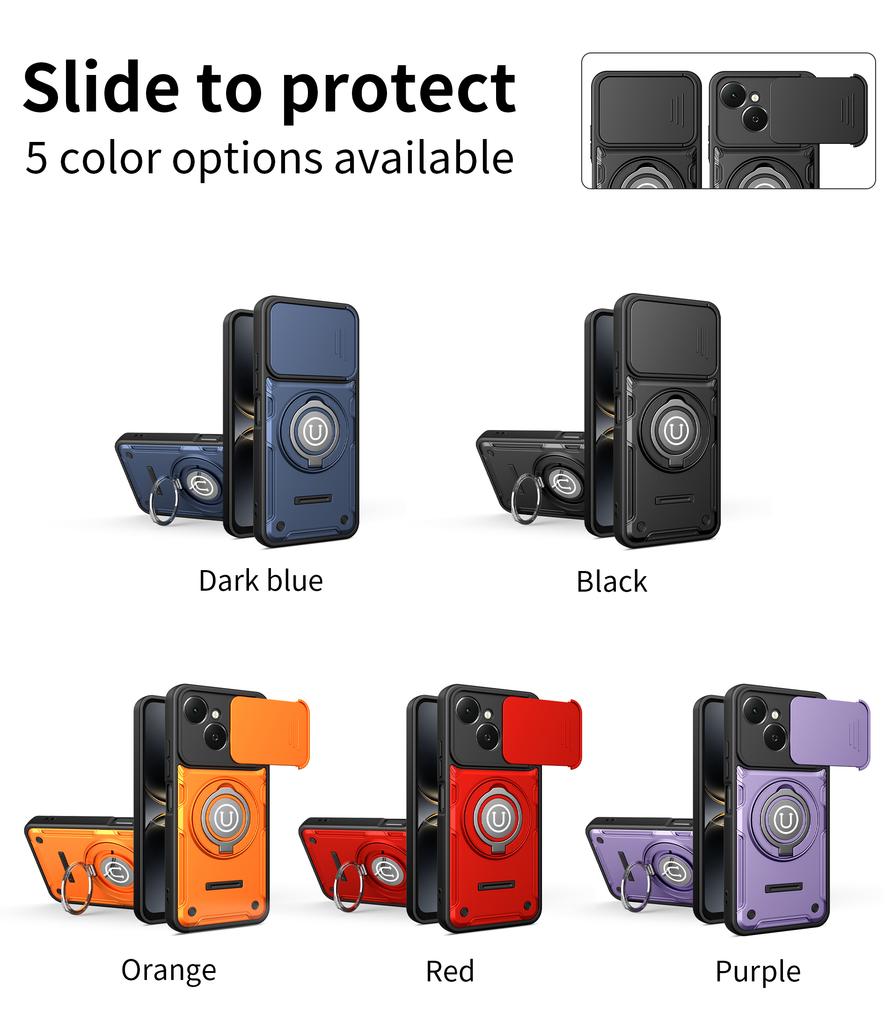 Anti-slip Armor Shockproof Case For Tecno Spark 40C KM4k Camera Lens Protection Rotating Ring Stand TPU Plastic Phone Cover