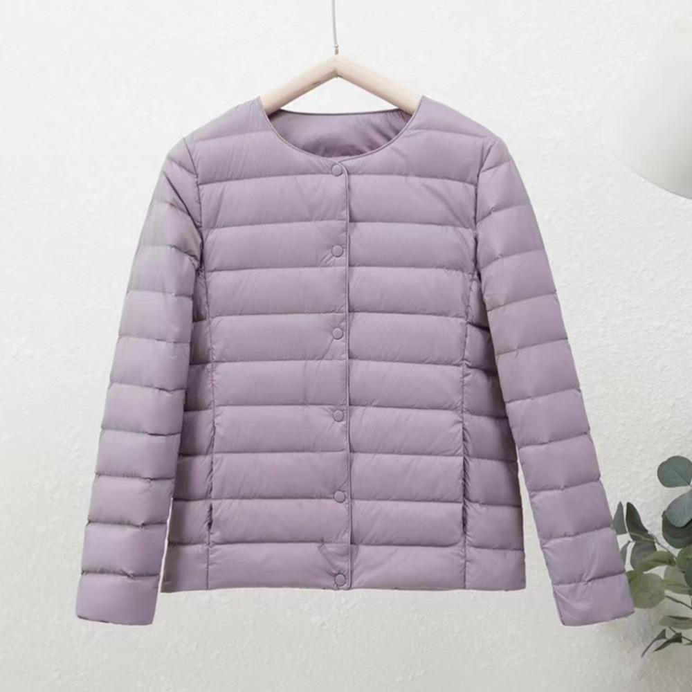 Women's Crew Neck Long Sleeve Slim Fit Lightweight Puffer Coat Short Down Jacket