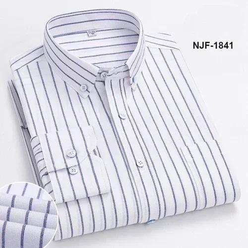 Spring and Autumn Men's Pure Cotton Long Sleeved Shirts for Middle and Youth Leisure All Cotton Oxford Plaid Plus Size Shirts