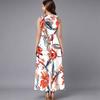 Plus Size Ladies Sleeveless Crew Neck Dress Exotic Palm Floral Printed Flowy Calf Length Outfit