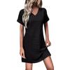 Women's Fashion Sexy Slim V-neck Color Casual Short Sleeve Dresses
