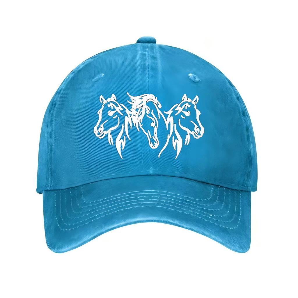 Triple Horse Head Print Baseball Cap Adjustable Cotton Unisex Casual Outdoor Sports Hat