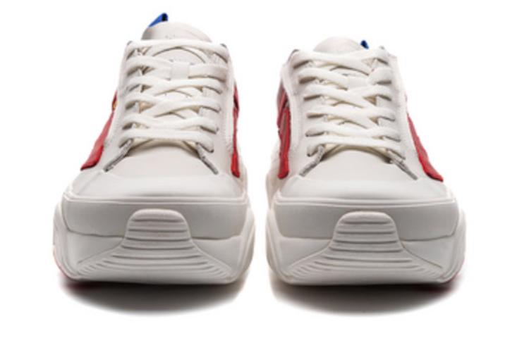 Li Ning Wave Cushioning Slip Resistant Low top Casual Shoes Men's Cloud Mist White Red AGCP309-4