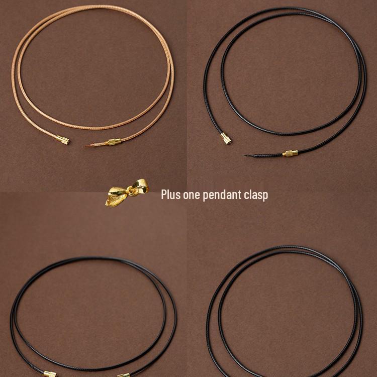 Black Waxed Leather Cord Jade Pendant Necklace for Men and Women