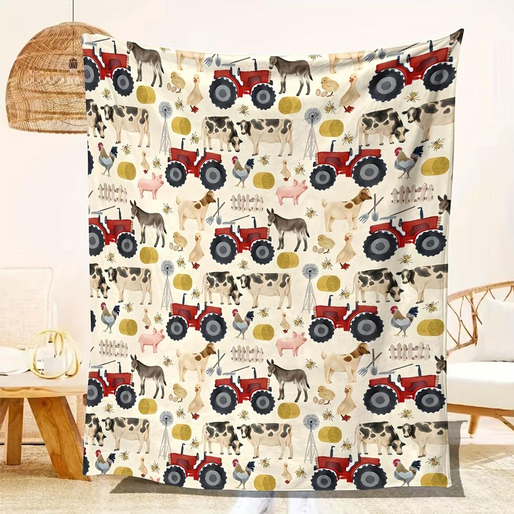 Farm Animal Tractor Blanket Flannel Cartoon Animal Blanket Lunch Break Four Seasons Sofa Office Blanket