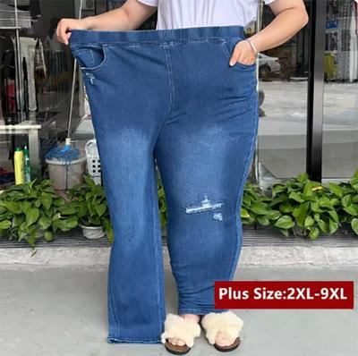 9XL Dívčí elastické džínové kalhoty Roztrhané ženy Vysoký pas Tužkové kalhoty Volné Natažené Poškrábané Velká velikost