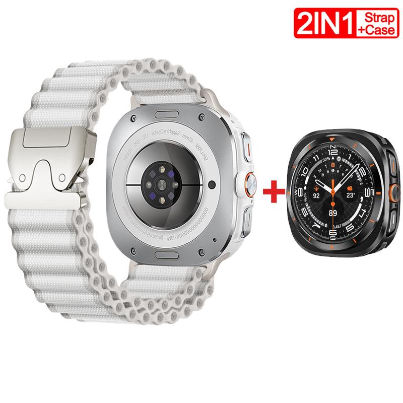 Pasek/Etui 2W1 dla Samsung Galaxy Watch Ultra(2025) 47mm Ultra(2025) 47mm Metalowa Stopowa Koperta Nylonowa Pętla Bransoleta Luksusowa Pokrywa