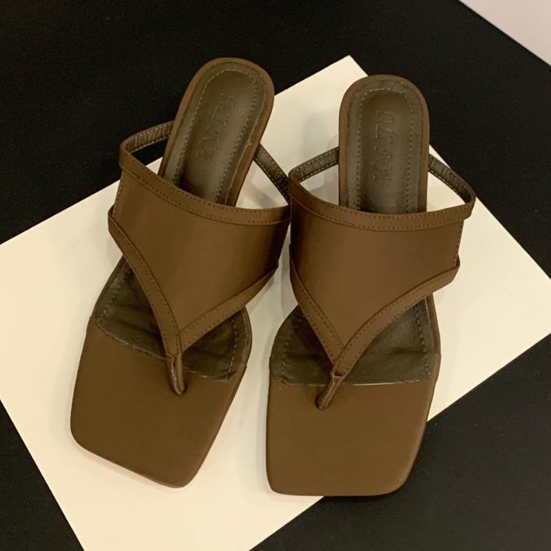 Fashion Sexy Women Heeled Slippers Clip Toe Mid Heels Sandals Woman Shoes Summer Fad Stilettos Slides 2025 New Trend Elegant Flip Flops