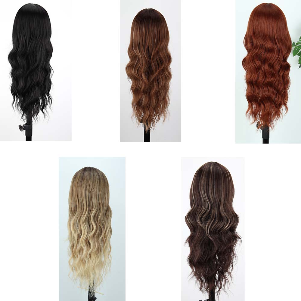 MISS WIG Long Black Wavy Wig for Women Middle Part Curly Wavy Wig Natural Looking Synthetic Heat Resistant Fiber Wig for Daily Party Use
