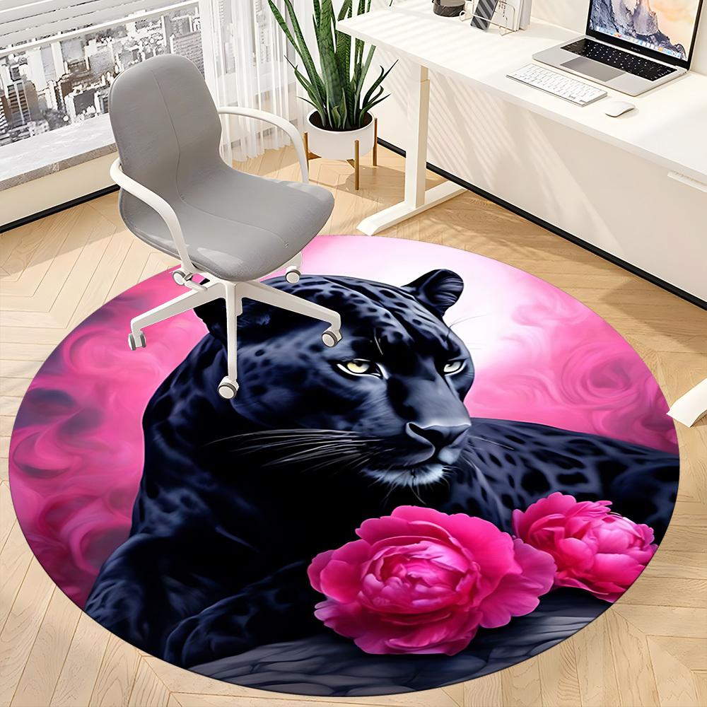 1pc Black Panther Chair Carpet for Office Non-Slip, Machine Washable Rug for Office - Holiday DecorMachine Made yy251029095