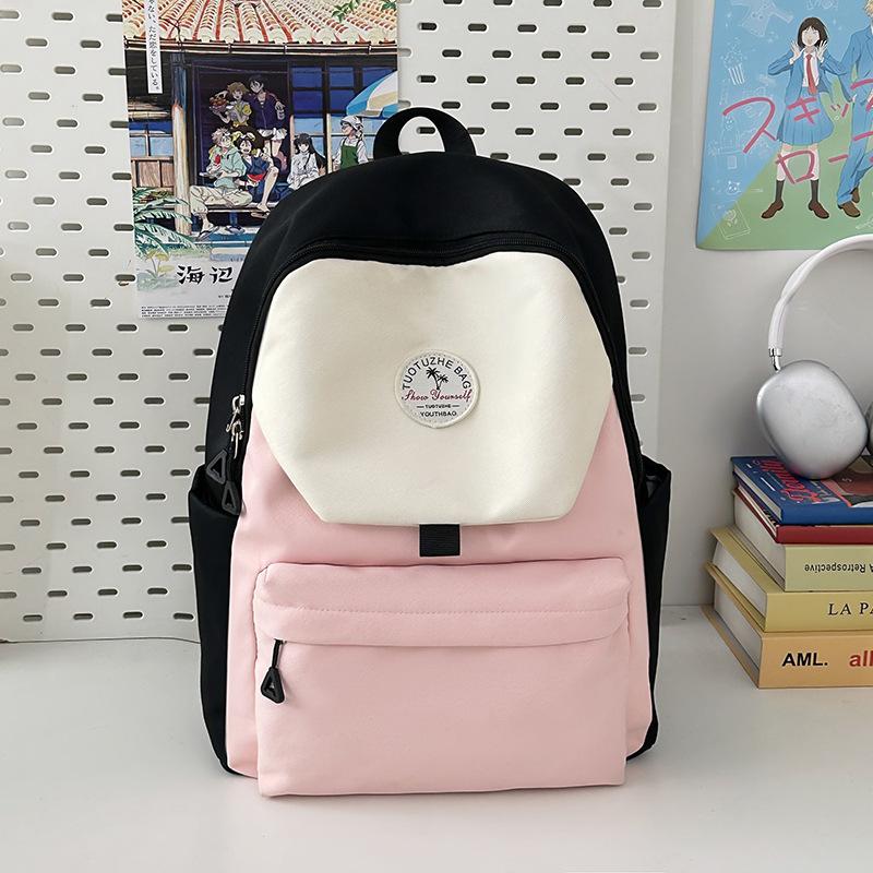 

Повседневный рюкзак для студента колледжа, универсальный школьный рюкзак для средней и старшей школы, легкий рюкзак контрастного цвета, женский рюкзак School bag [No pendant] чёрный
