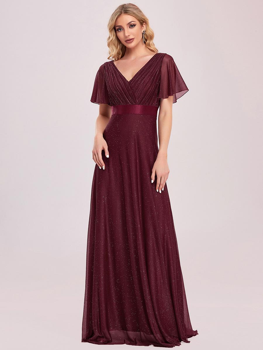 

Всегда красивые женские блестящие вечерние платья с глубоким V-образным вырезом и оборками на рукавах 3XL бордовый