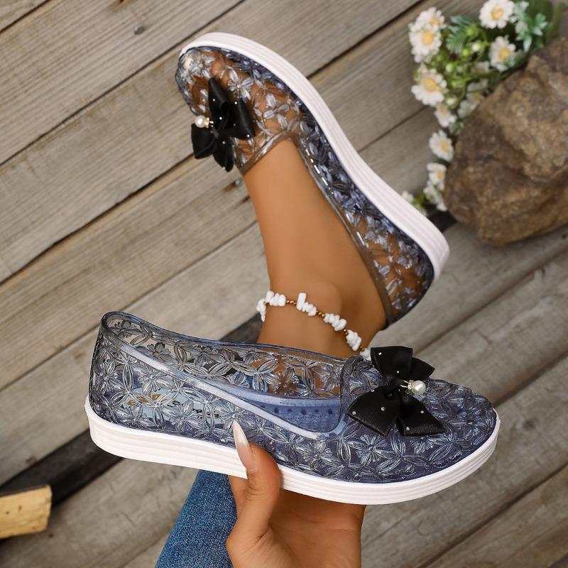 Fashion Flat Sandals Summer New Round Head Hollow Butterfly Knot Soft Sole Anti-slip Wear-resistant Low Heel Women's Shoes