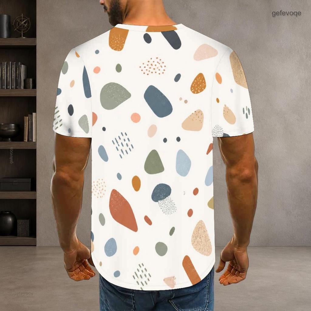 Men Plus Size Round Neck Short Sleeve Striped Geometric Printed T Shirt
