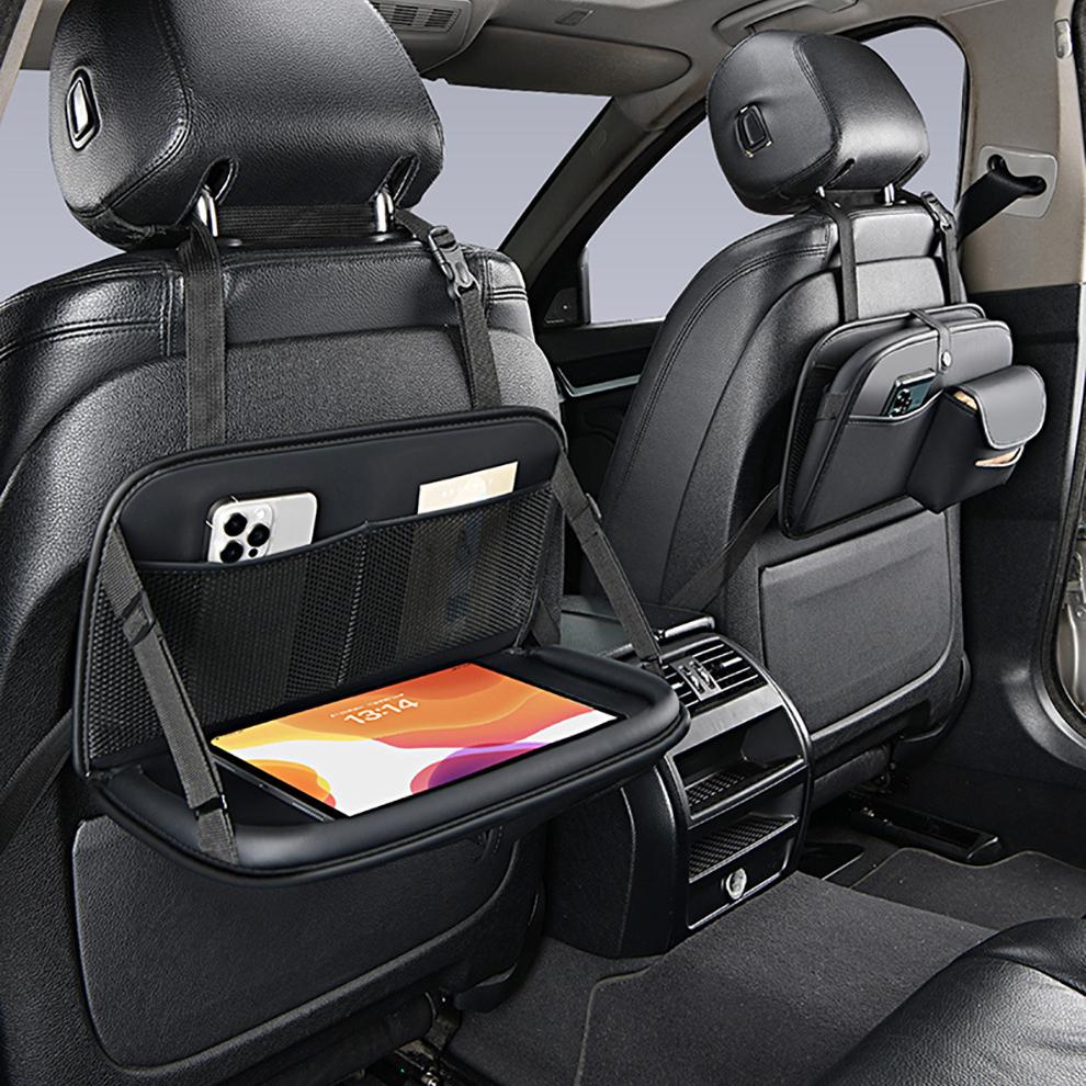 Car Seat Back Storage Bag • Large-Capacity Foldable Organizer • Backseat Dining Table & Tablet Tray Hanging Bag