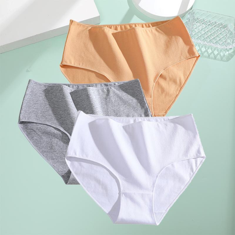 FINETOO 3Pcs Cotton Panties Women High Waist Briefs Seamless Underwear Breathable Underpants Solid Color Panty S-2XL Intimates