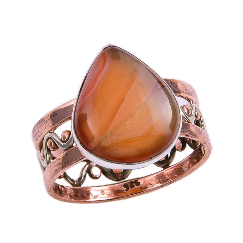 Natural Carnelian Gemstone Two Tone 925 Sterling Silver Jewelry Ring S.9.5 c7L88