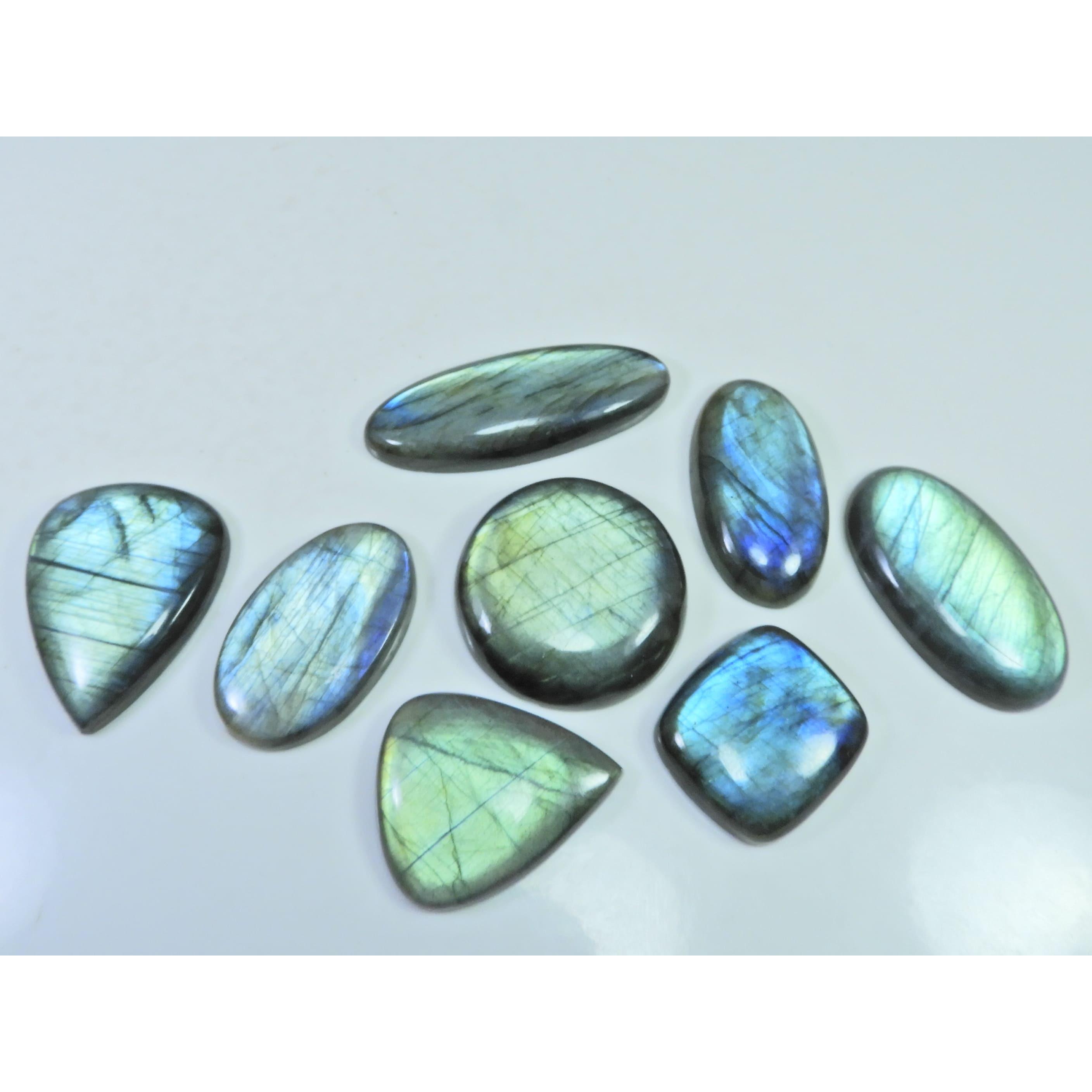 

Natural Labradorite Green Multi Fire Mix Cabochon Loose Gemstone 08 Pcs Lot LL-1119
